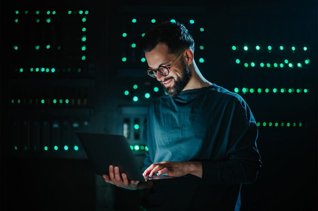 IT engineer working on server in data center