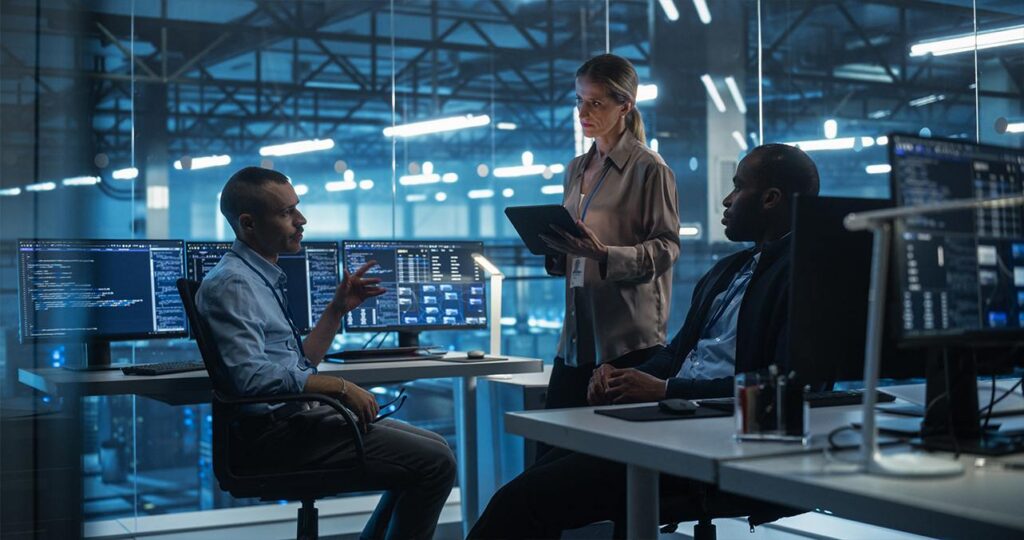 Team discussion about technology