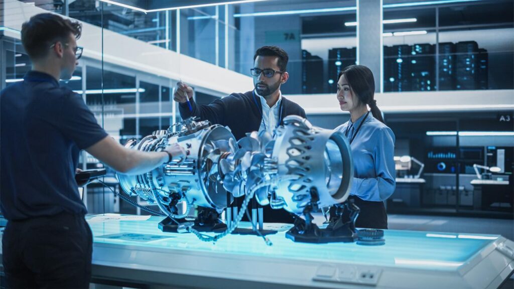 Team of engineers discussing work
